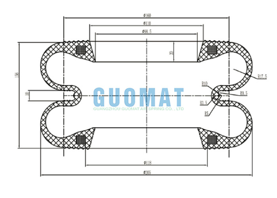 Double Convoluted Rubber Punch Air Spring GUOMAT F-160-2 S-160-2 Yokohama Air Lift Bag