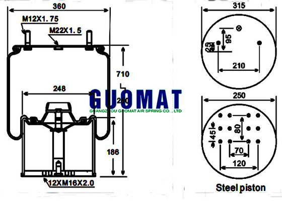 Goodyear Suspension Air Spring Truck  Rubber Bellows Air Bags Cylindrical Aluminum Steel Refer To 1R14-703