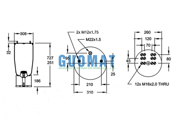 Bolt Heavy Load Lift Air Springs 0-8 Bar Pressure Range 881MB Contitech Truck Air Suspension BPW36