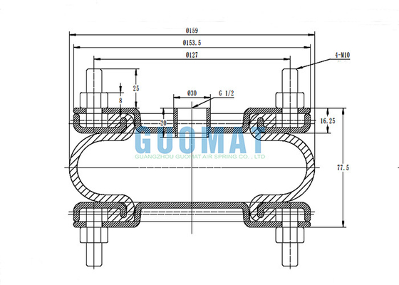 FS 138-8 DS Industrial Suspension Air Spring 8''X1 Single Convoluted Rubber Airbag With Flange Ring