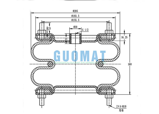 8''X2 Flange Industrial Air Spring W01R584055 Firestone Aluminum Plate Convoluted Rubber Bellows 