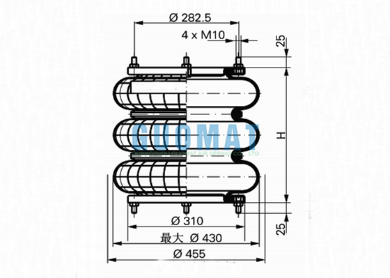 FT 816-40 DS M10 Triple Convoluted Rubber Air Spring Pneumatic System 16''x3 ContiTech Air Bellows
