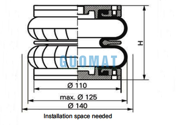 WBZ 140-E1 Double Convoluted Rubber Air Bellow G3/8 Weforma Helper Springs Pneumatic