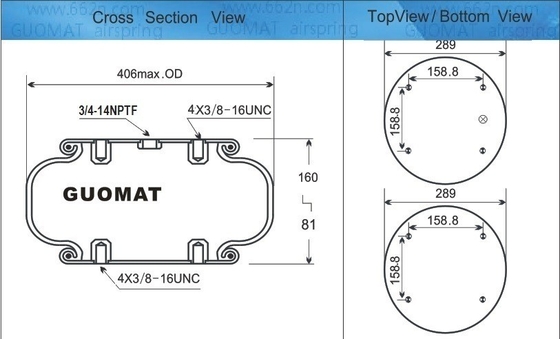 W01M586100 Single Convoluted Air Spring GUOMAT NO.1B53014 3/4 NPT Air Inlet Two Ply Bellows