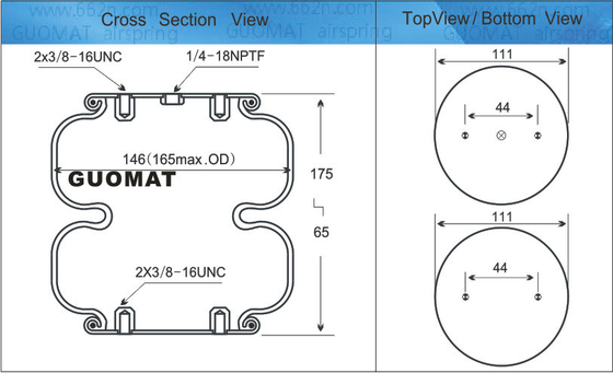 W01-358-6955 Firestone Air Spring Suspension Air Bags Double Convoluted With 3/8-16 Blind Nuts