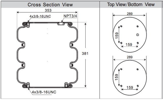 Triple Convoluted Air Bag GUOMAT NO. 3B7386 Bellow No.3B383 Industrial Air Spring 4x3/8-16UNC Screw