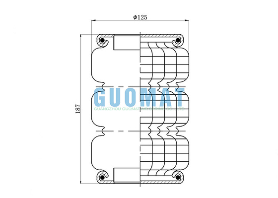 Triple Convoluted Industrial Air Spring 187mm Round Hole Cover Plate Air Shock Absorption