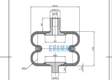 SS Crimp Rubber Double Convoluted Air Spring Natural Width Bellows Diameter 144MM Air Inlet G3/8