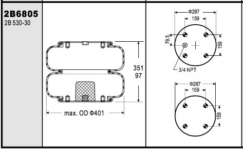 Firestone W01-358-6805 Industrial Air Spring 21-2 Goodyear 2B14-462 Ridewell 1003586805C