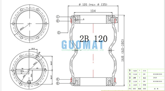 ISO/TS16949 Industrial Air Bags 2B120 With Natural DIA. 120MM MAX DIA.135MM