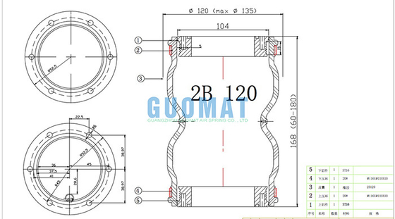 ISO/TS16949 Industrial Air Bags 2B120 With Natural DIA. 120MM MAX DIA.135MM