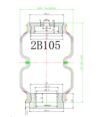 2B105 Industrial Air Spring Bags With Natural DIA. 105 MM MAX DIA.120MM For Modification of Cars