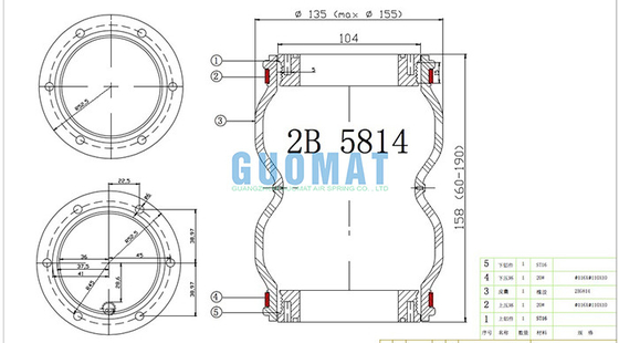 DIA.135MM 2B5814 Air Spring Bags / Car Air Ride Alternative Steel Spring Shock Absorber