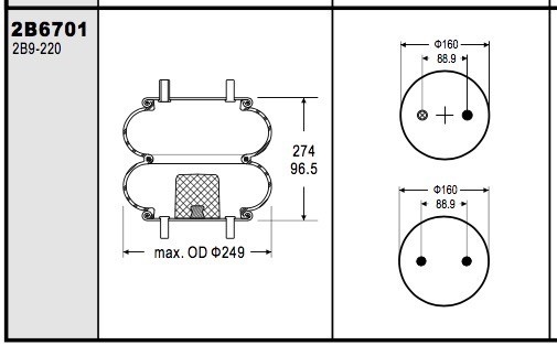 W01-M58-6910 Industrial Air Spring Suspension Refer To Goodyear 2B9-220