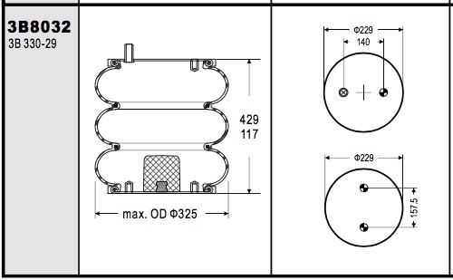 W01-358-8032 Firestone Air Spring Actuator 3B12-319 For Suspensions Inc. Number 202394