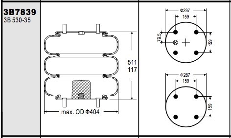 W013587839 Industrial Air Spring Triple Convoluted Air Bag​ For Euclid / Meritor E-FS7814