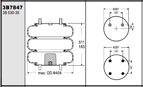 FT 530-35 457 Contitech Air Lift Bags W01-358-7847 Hendrickson Auxiliary S-8874