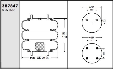 FT 530-35 457 Contitech Air Lift Bags W01-358-7847 Hendrickson Auxiliary S-8874