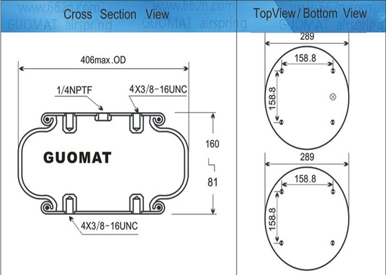 Two Ply Bellows W01-M58-6101 Single Convoluted Air Spring GUOMAT NO.1B53014 1/4 NPT Air Inlet