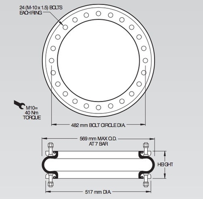 W01-M58-6973 Industrial Air Spring Shocks Firestone Rubber Bellows NO. 126 For Large Equipment