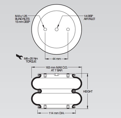 W01M586160 Firestone Industrial Air Bags / Rubber Bellows NO. 25 Double Convoluted Air Bag