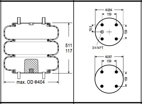 Contitech FT530-35537 Triple Convoluted Air Bag / Air Spring Firestone W013587853