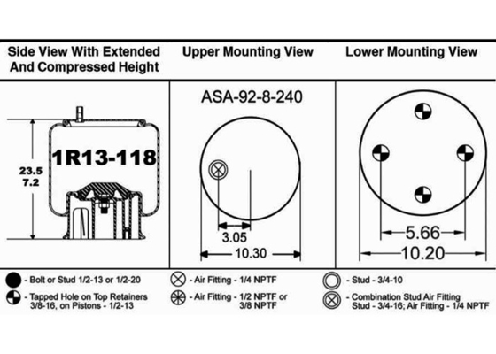 1R13-118 Rolling Lobe Airbag Truck Air Springs For HENDRICKSON C20127