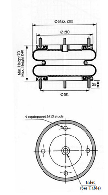 ContiTech FD 210-22 PNP305450112 Industrial Air Spring 10x2 Steel Rubber Bellows Double Convoluted Air Bag