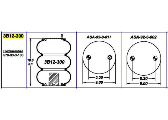 3B12-300 Goodyear Air Spring 578933100 For Dayton 354-8008 And Large Drying Machines