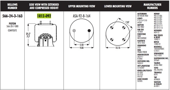 Goodyear 1R12-092 Truck Air Springs 566-24-3-163 Firestone W01-358-9082