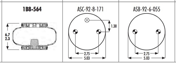 1B8-564 Goodyear Air Spring 579-91-3-532 With Aluminum Plate 3/8-16 Bolts