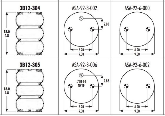 3B12-304 Goodyear Air Spring Triple Convoluted Cross To Firestone W01-358-8013