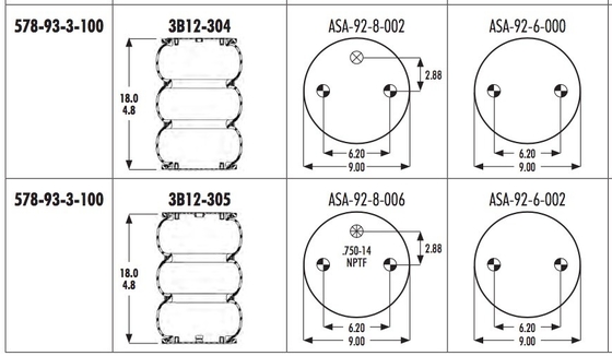 3B12-304 Goodyear Air Spring Triple Convoluted Cross To Firestone W01-358-8013