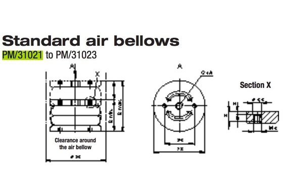 154mm PM/31021 Industrial Air Spring Single Convolution  2-3/4&quot; Compact PM 31021