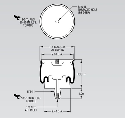 W02-358-3003 Style 1M1A-1 Suspension Air Spring Bags With Brass Stud 1/8 NPT