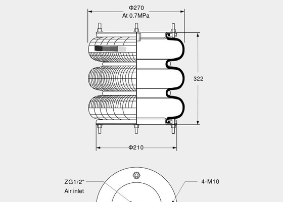 255322CY-3 Industrial Air Spring Triple Convolutions With Stamped Flange and Plate