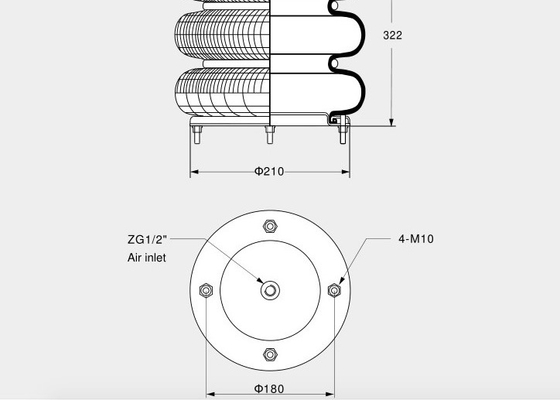 255322CY-3 Industrial Air Spring Triple Convolutions With Stamped Flange and Plate