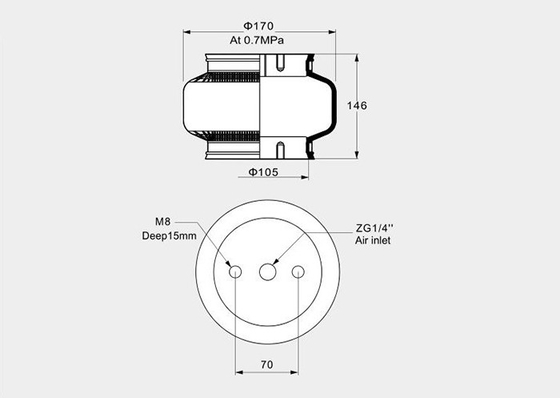 Single Convoluted Industrial Air Spring 155146K-1 For Board and Scrap Handling Conveyors