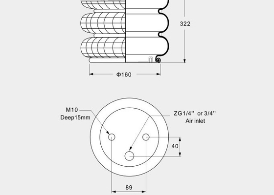 255322J-3 Industrial Air Spring Triple Convolutions Air Lift Bag​ 0.7Mpa Max 270mm