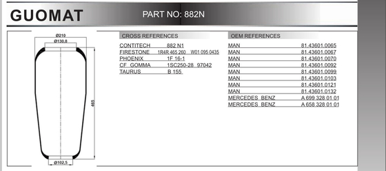 Bellow Type Air Spring W010950435 1R4R 465 260 Firestone Nature Rubber Suspension Air Spring