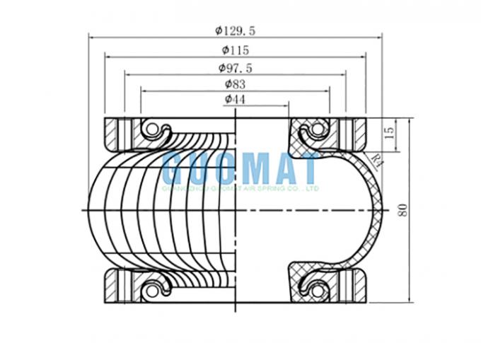 GUOMAT 1H4060 flange air spring with Phoenix 1B04 rubber bellow — side view showing flange ring and threaded holes